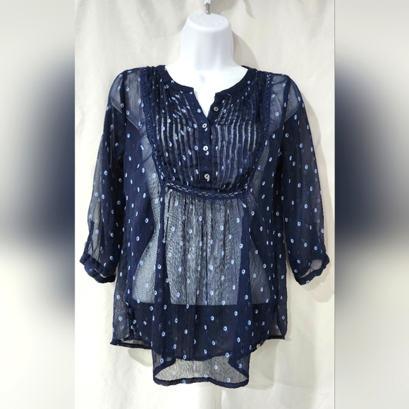 Abercrombie & Fitch Tops - Abercrombie & Fitch Women's Peasant Top Size XS Navy Sheer Allover Floral Boho